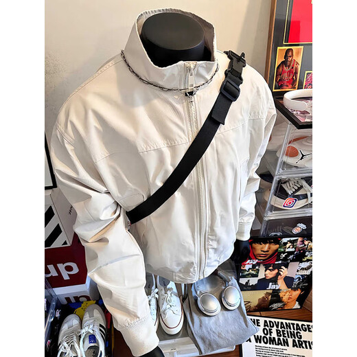 POUMvintage美式教练夹克男秋冬款潮牌棒球服男底特律廓形立领外套男 CLH-Y6629杏色 XL
