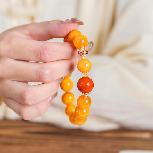 Qingcheng Mountain Beeswax Bracelet Natural Russian Material Floating Flower Old Wax Bracelet Flow Pattern K Jinchuan Material Nanhong Men’s and Women’s Jewelry 12mm Presbyopia Wax 18K Gold Nanhong Bracelet + Expired