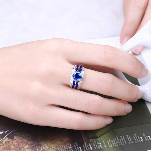 HEEKAIYI ring men's cornflower sapphire ring luxury jewelry Chinese Valentine's Day birthday gift for wife and girlfriend <One thing, one certificate>