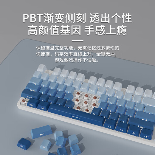 Forerunner (EWEADN) MT80 kabelloses mechanisches Tastatur- und Mausset, kabelgebunden, Bluetooth, drei Modi, Gradienten-Seitengravur, 104/87 Konfigurationsspiel, E-Sport, Mädchenbüro, hoch aussehender Laptop, spezieller Nebel, blaue Seitengravur, 104 Tasten, weißes Licht, kabellose Drei-Modus-Maus + geräuschlose Teeachse (Codewort Büro)