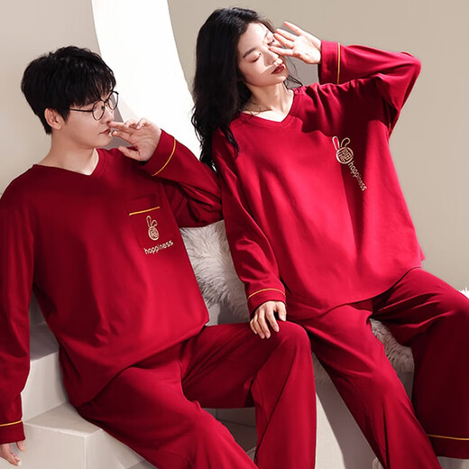 Yiduo 100% cotton couple pajamas women's autumn and winter red zodiac year can be worn outside wedding home clothes men's suit