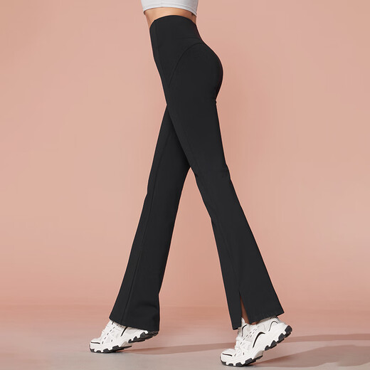 SPLAN Wake Up Plan high-waisted fleece yoga bootcut pants for women with fleece and high elasticity for Pilates autumn and winter warm dance wear, black, moisture-wicking, light velvet 10-15 M