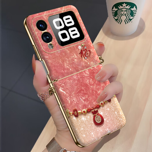 迷炫【时尚口袋版】贝纹福蛇适用华为novaflip手机壳novaflip折叠屏保护套男女新年款手链挂绳时尚超薄 【贝纹福蛇红】蝴蝶结钻石黑短款+金色 华为 nova Flip