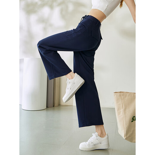 LULULMCCTN Yoga Pants Women's Running Fitness Loose Slim Pilates Professional Training High Waist Wide Leg Casual Pants Dark Blue M