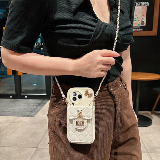 
Luo Luou Redmi K80Pro mobile phone case crossbody lanyard shell Xiaomi Redmi K80Pro chain strap silicone protective case oblique change card bag anti-fall full cover soft shell women's model [White-diamond bear card bag] + crossbody lanyard + screen protector Redmi K80