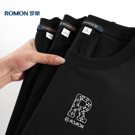 罗蒙（ROMON）冰丝感短袖T恤男士夏季休闲时尚弹力透气打底衫男698黑色5XL