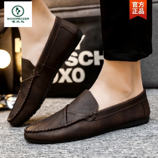 Woodpecker 2025 Nuevos zapatos de gorro para hombres Men suave zapatos de cuero casual estilo coreano zapatos perezosos zapatos de moda yl-d829 negro 39