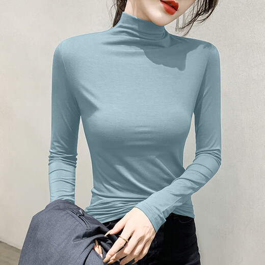 Spring new modal half turtleneck bottoming shirt for women in autumn and winter, versatile slim solid color inner long-sleeved T-shirt top D56-black 3XL recommended 145-160