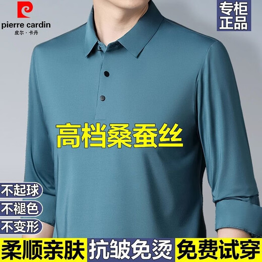 Pier Cardin Brand Mulberry Silk T-shirt à manches longues pour hommes à manches longues pour hommes et à l'automne Couleur solide Polo Base Business Casual Top * 2295-Brewer 17088A Recommandé 115-135jin [Jin est égal à 0,5 kg]
