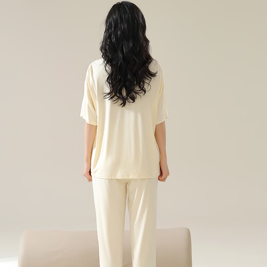 猫人莫代尔睡衣女春夏开衫短袖长裤大码女士薄款家居服套装可外穿 12111 L( 建议体重100-110斤)