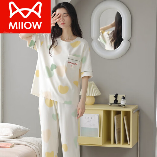 猫人（MiiOW）2024睡衣女士夏季薄款纯棉短袖七分裤可外穿甜美休闲全棉家居服 9892 M 建议75-90斤穿