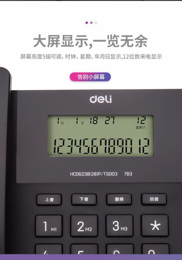 得力13567电话机商务办公家用黑色商务座机免电池时尚造型白色 13567黑色