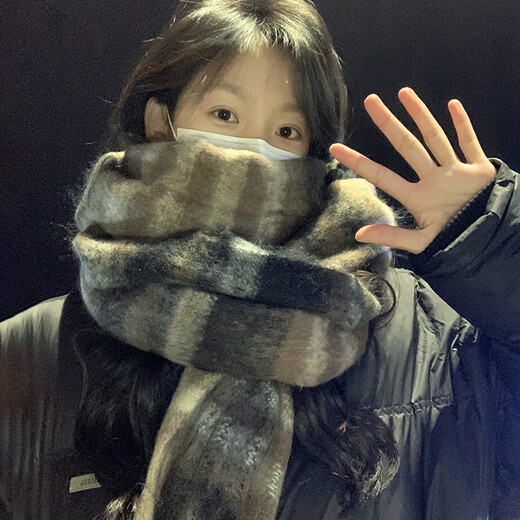 Bo Na Ling Scarf Women's Winter New Korean Retro Plaid Couple Shawl Thickened Warm Scarf as a Gift for Boyfriend Couple Scarf Black Gray