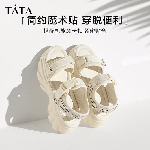 他她（TATA）休闲厚底凉鞋女鞋软底沙滩凉鞋夏季WL701BL4 米白 36