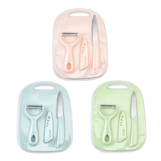 Dreiteiliges Schneidebrett aus Edelstahl, Melonenhobel, mehrfarbig, optionales Küchen-Minimesser, Obstmesser, Schälmesser, Kombinationsset, dreiteiliges Set aus Edelstahl, dreiteiliges Set