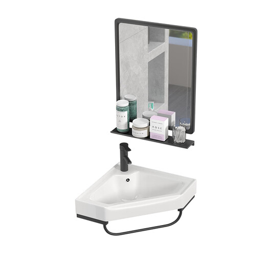 Triangular washbasin corner washbasin washbasin triangular basin washbasin small all-in-one bathroom mini 30 black triangle bracket basin + faucet + mirror