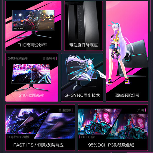 Thor Silver Wing 27-inch 240Hz IPS 1ms HDR fast LCD professional e-sports game entertainment computer monitor lifting and rotating LF27F240L