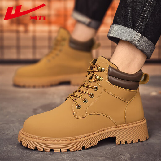 Warrior official Martin boots men's shoes spring and autumn outdoor hiking shoes retro work boots high top yellow boots men brown 40