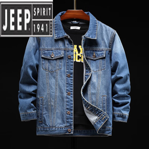 JEEP SPIRIT春秋牛仔外套男宽松大码加肥加大码牛仔上衣春季胖子休闲夹克 9918深蓝色 M