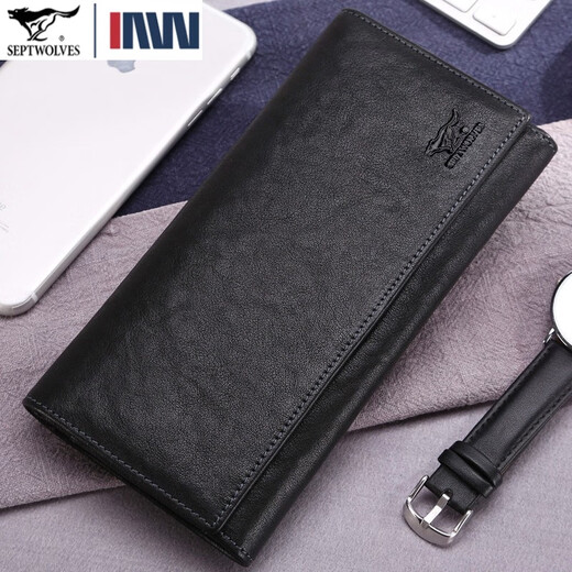 Sieben Wölfe Herren Brieftasche echtes Leder neuer Style Top Cowhide Lange Kapazität High-End-Karten-Beutel-Temperaturstil