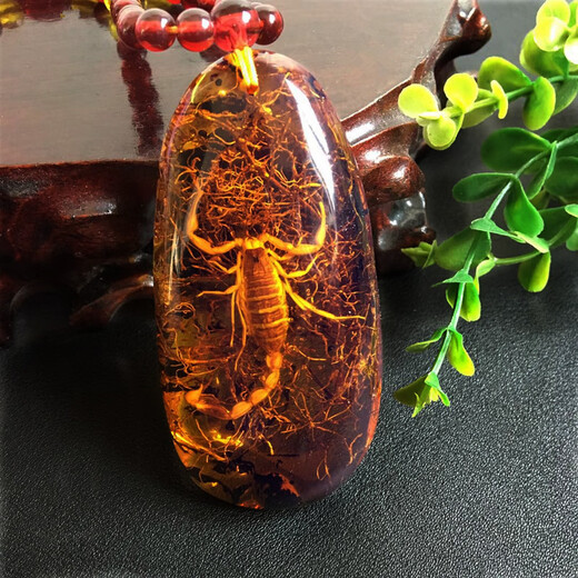 Bixiutang ethnic style insect amber pendant scorpion fossil beeswax necklace men and women butterfly water drop long sweater chain pendant scorpion single-sided polishing + handle rope