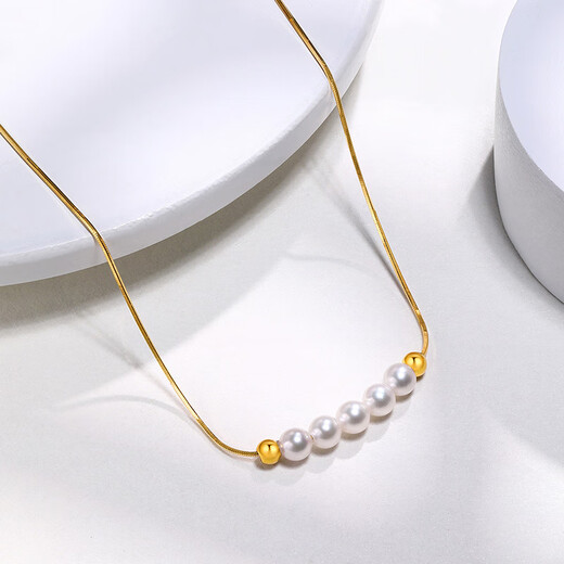 Yuanzu Fineline Series High-brightness Akoya Seawater Pearl Necklace 18K Gold Jewelry Smile Necklace Snake Bone Chain Style