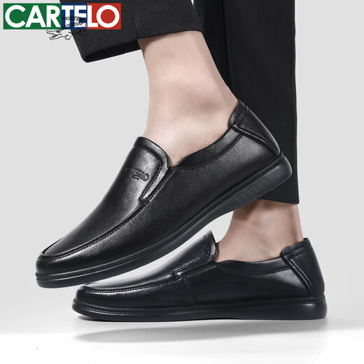 Cartelo Lederschuhe Herren Sommer Cowhide Ein Fuß Herrenschuhe Cowhide Weiches Einzelbetrieb Casual Schuhe 6219 Schwarz 40
