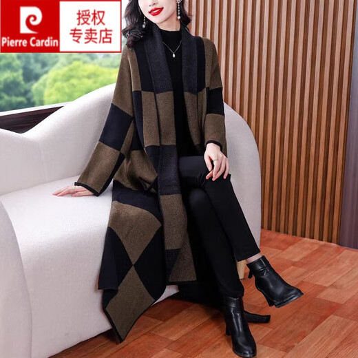 Pierre Cardin (Pierre Cardin) autumn and winter retro temperament mid-length plaid windbreaker coat for ladies high-end slim loose over-the-knee coat Main picture color L (125-140Jin Jin equals 0.5 kg)