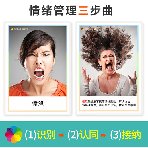 儿童表情认知卡片情绪管理社交训练游戏教具自闭症康复训练教材 5寸塑封-108张情绪3套装