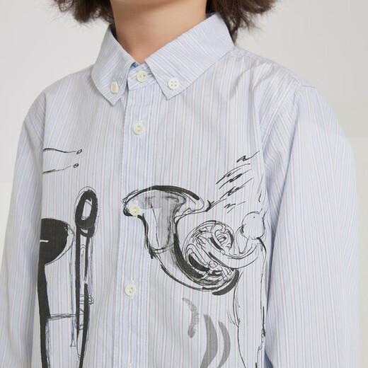 
jnby by JNBY Jiangnan cloth children's clothing autumn long sleeve cotton shirt cute concert pattern boys and girls children 1N7212640 983 blue black strips/grid 130 cm