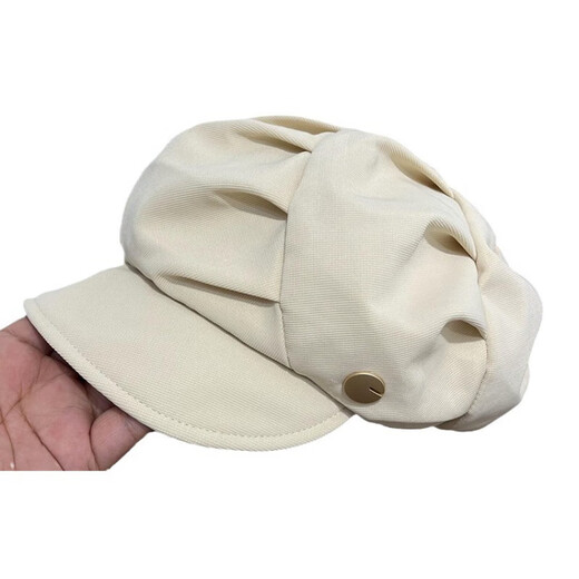 Hat Korean short-brim beret cloud octagonal hat for women autumn thin large head circumference versatile hat trendy black