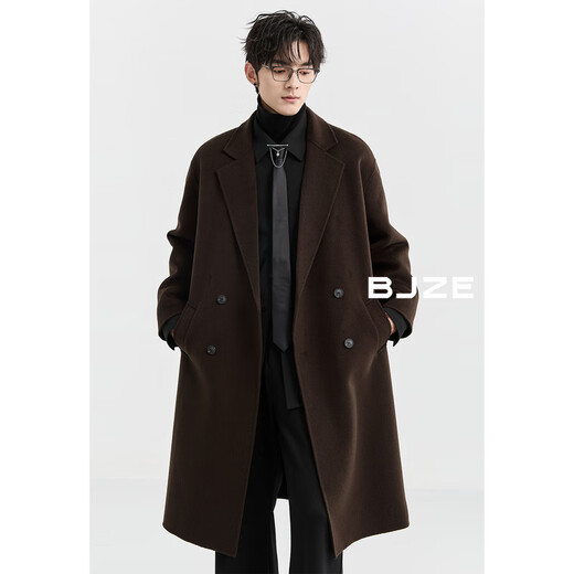 Earl Dower [full wool long style over knee] double-sided wool coat men's commuter jacket 2024 winter new P441520 Midnight Black M (170)