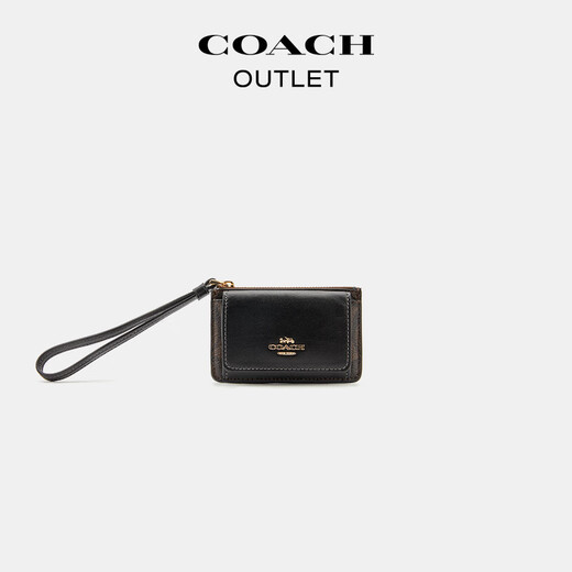 蔻驰（COACH）奥莱女士女包经典标志腕带卡包老花 IM/棕色/黑色