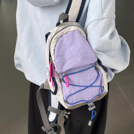 星昔户外双肩包撞色登山包野餐复古小书包轻便旅行包轻薄徒步小背包 紫色（小号）