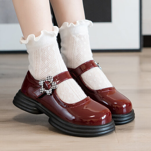 Ciyu children's leather shoes 2026 spring new girls' beanie shoes baby princess shoes black Velcro soft sole shoes 3131 black 30 inner length 18.3cm (suitable for feet around 17.5cm long)