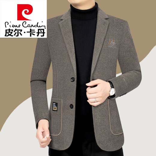 Pierre Cardin woolen coat men's casual suit autumn and winter new velvet thickened middle-aged business suit men's knitted black 2XL 185/100A 150-170Jin Jin equals 0.5 kg
