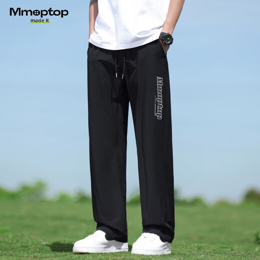 MMOPTOP casual pants for men's summer ice silk light loose draping comfortable trendy sports pants MMQL2 black XL