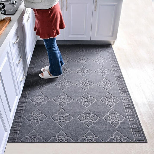 Xuxian door mat door mat entry door carpet foot mat kitchen anti-slip and oil-proof household long strip full-cover absorbent mat stain-resistant gray stripes 180*250 cm