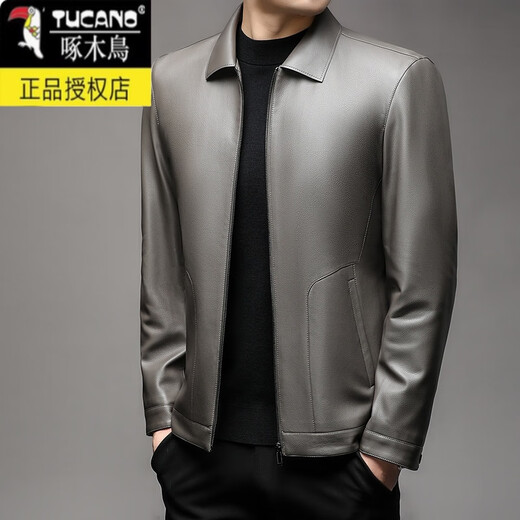 Holzspecker Lederjacke für Männer im Winter neuer Stil plus Samt warme Revers-Motorrad-Service-Business Casual Lederjacke Herren-Trend 9902 Deep Coffee plus Samt M 170 [90-110Jin [Jin Equals gleich 0,5 kg]]