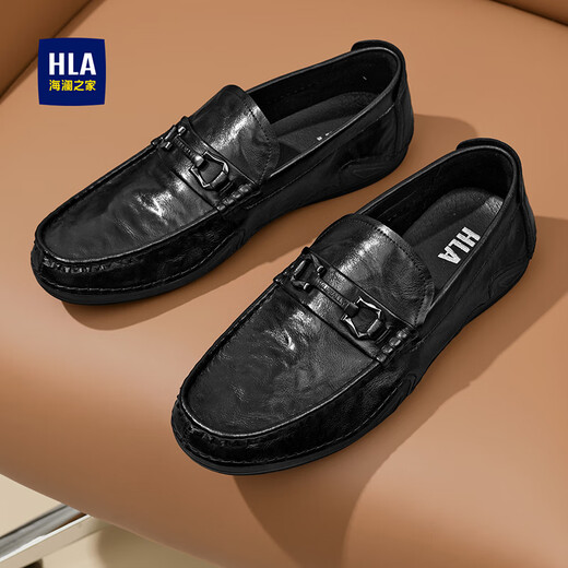 Heilan House Leather Shoes Men's Doudou Shoes Men's 2025 New Spring Breathable Business Casual Shoes Soft Sole Formal Slip-On Men's Shoes Black Four Seasons 42