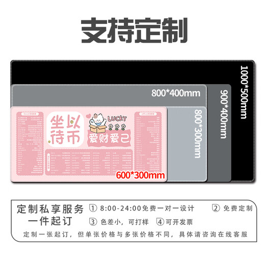 三色猫鼠标垫快捷键超大ps可爱卡通女生办公大全cad电脑键盘书桌垫excel定制可定制高颜值加厚锁边防滑 14134 早日暴富 90厘米x40厘米x5毫米
