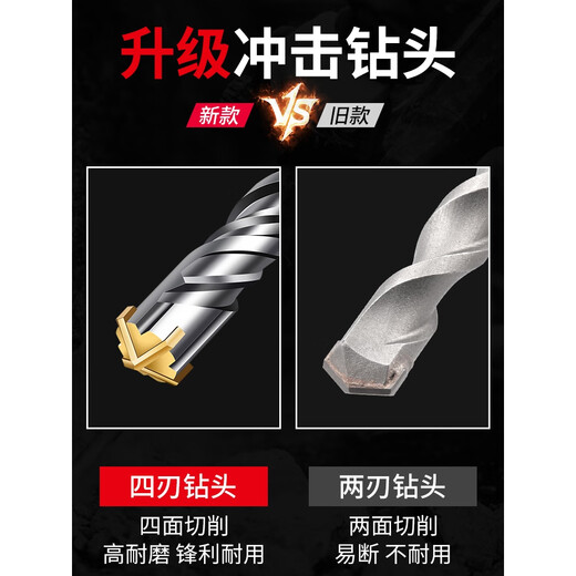 定制博士十字冲击钻头电锤混凝土圆柄穿墙方柄过墙转头四坑合 12200方柄