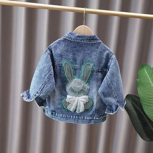 Disney (Disney) 26 years old style denim jacket spring and autumn style princess children versatile windproof Internet celebrity diamond-encrusted Korean style girl sequin rabbit rabbit single clothes 90 suitable for 80-90 height