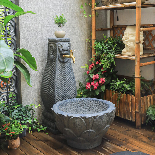 Kushifang courtyard balcony water plug mop pool outdoor garden decoration landscaping column faucet household floor-standing mop pool W055-2 Peaceful Joy column water plug with faucet