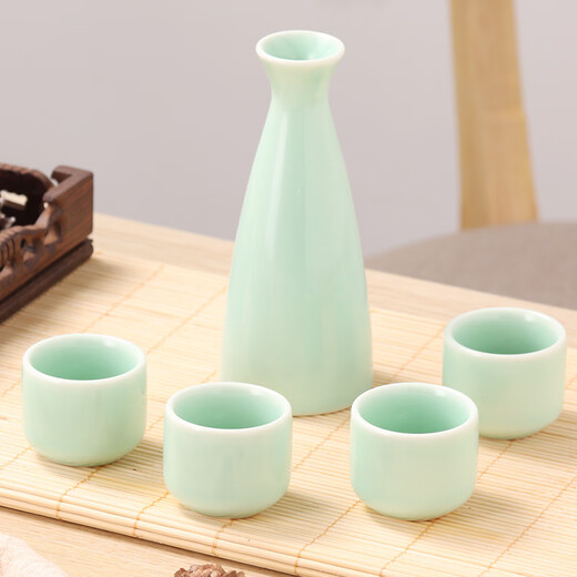 Baijie white wine cup ceramic wine set, Chinese white wine cup, sake cup, plum green, one pot, four cups