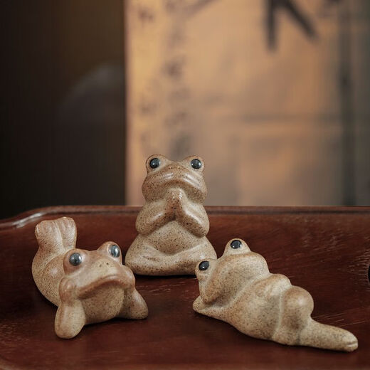 Mianxiaocheng coarse pottery Buddhist Zen frog frog small tea pet handmade tea tray ornaments can raise creative tea play kung fu tea set tea ceremony lying flat little cute frog