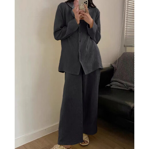 朵弦DUOXUAN居韩版感棉纱睡衣女春秋季色长袖长裤休闲宽松家居服套装 #d-9214t款 M 75-98斤