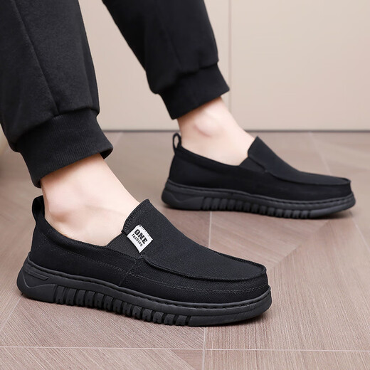 Brigjing alte Peking-Stoffschuhe neue Herren-Leinwandschuhe mit einem Fuß, mittleren und älteren Vaters Schuhen atmungsaktiv und komfortable lässige Männerschuhe schwarz 42
