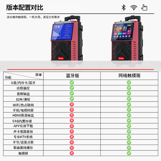 Konka square dance audio with display screen wireless microphone home Bluetooth home ktv singing karaoke karaoke machine touch all-in-one live video outdoor trolley speaker touch version + 2 microphones + bracket + 32GU disk
