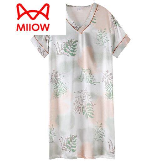 Cat Man (Miiow) Nachthemd für Frauen Sommer Seiden kurzärmelige lange Pyjama 2025 Neues Sommer Seidenschwangeres Mutterkleid 9926 m